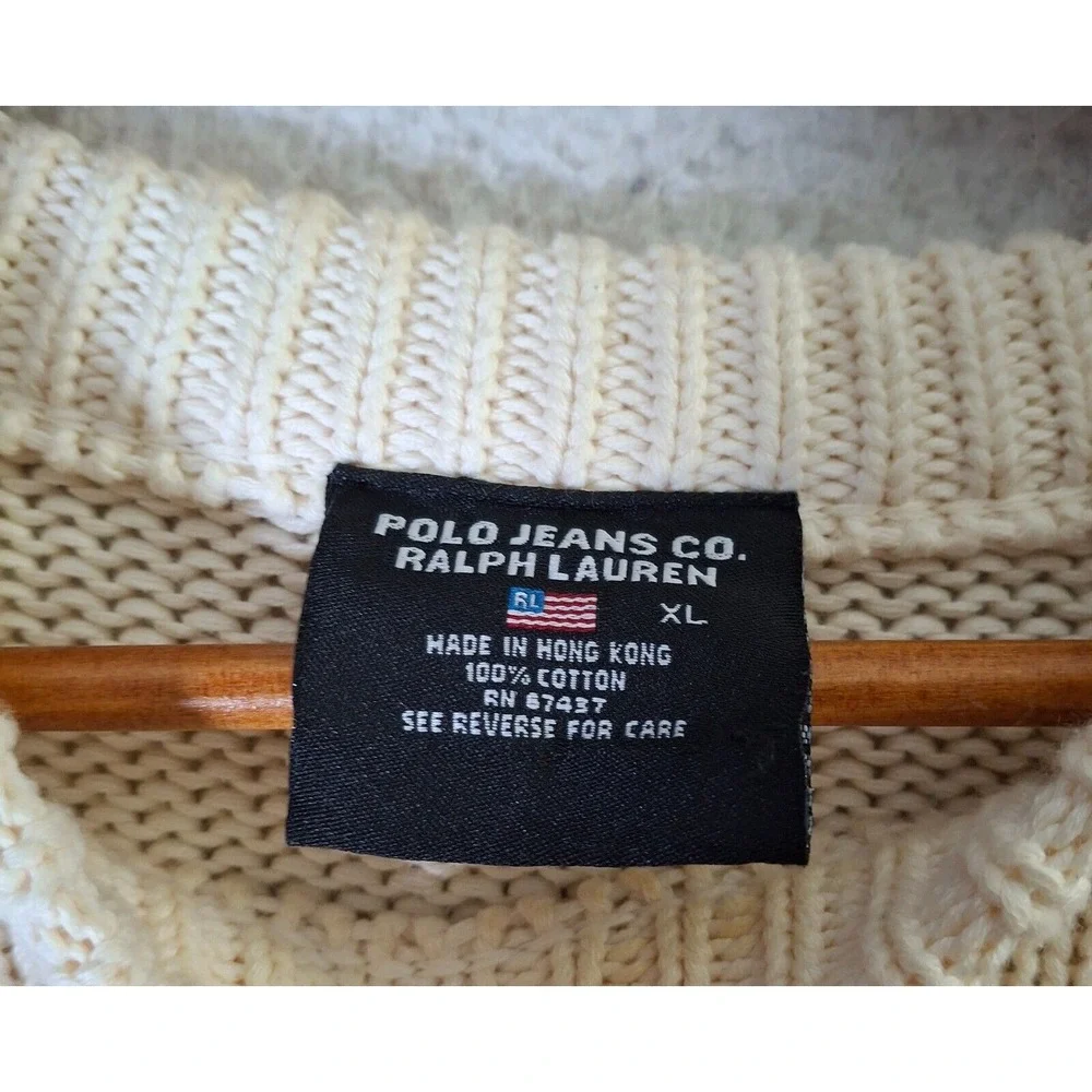 Polo Jeans Ralph Lauren Sweater XL Off-White Ribbed Knit Heavy Striped